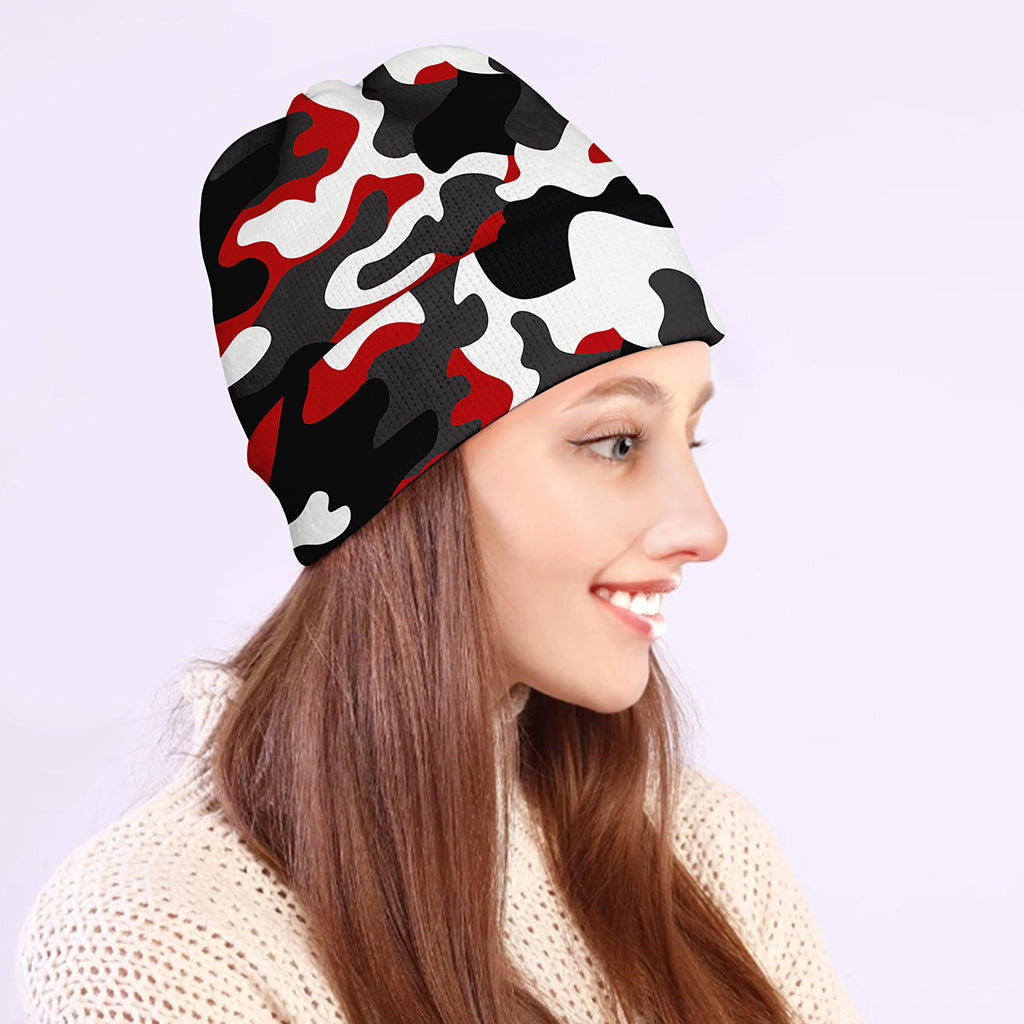 Red Snow Camouflage Print Beanie