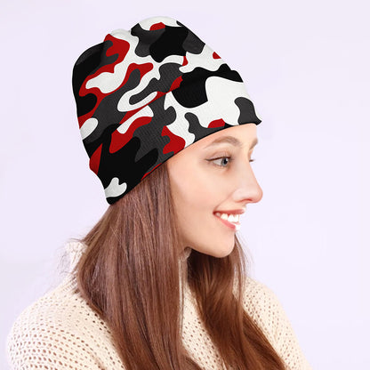Red Snow Camouflage Print Beanie