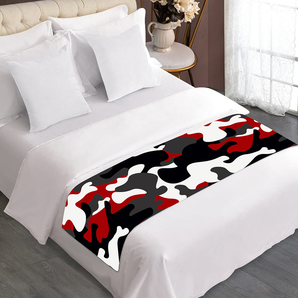 Red Snow Camouflage Print Bed Runner