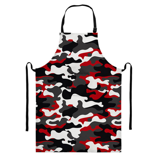 Red Snow Camouflage Print Bib Apron With Pocket