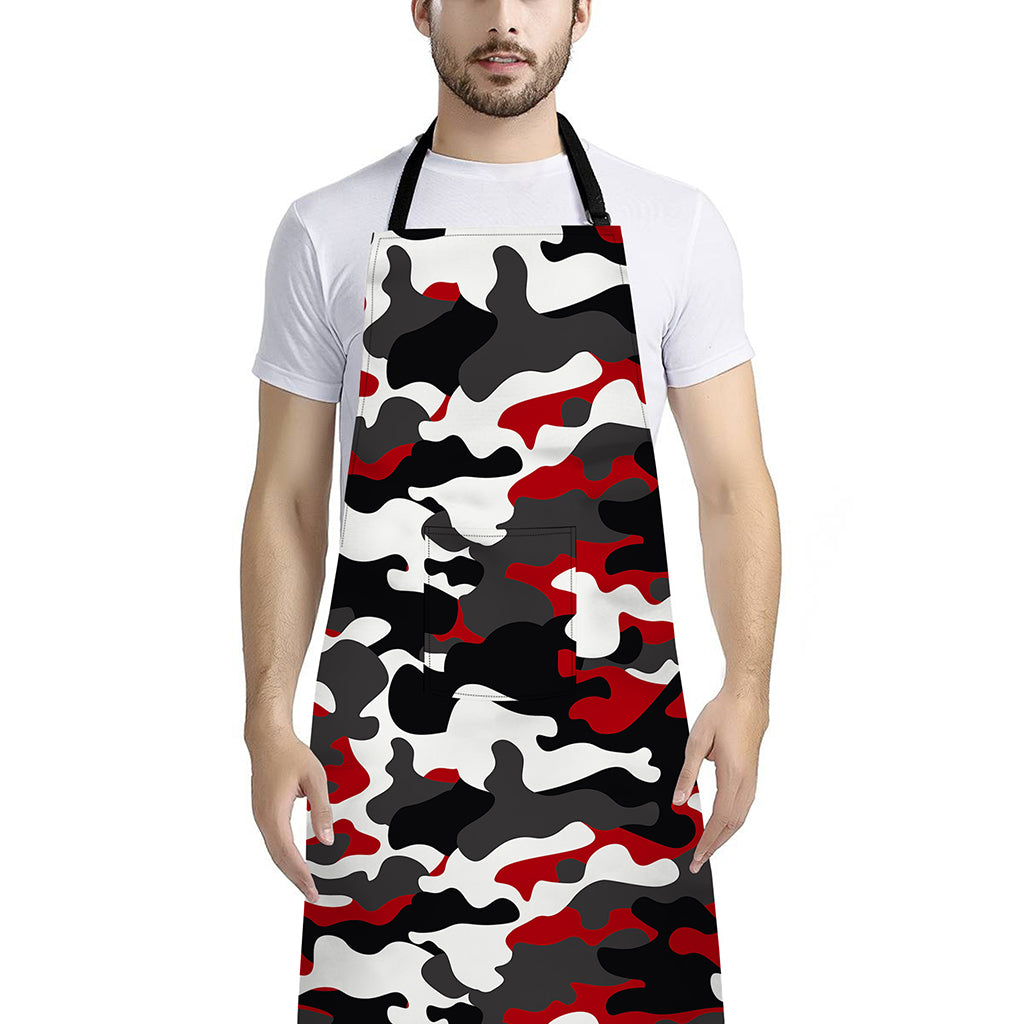 Red Snow Camouflage Print Bib Apron With Pocket