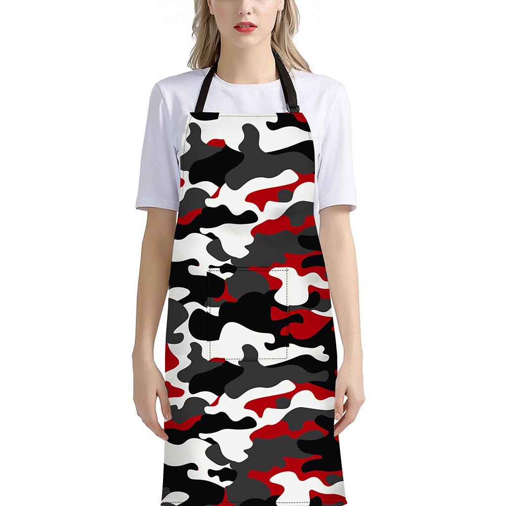 Red Snow Camouflage Print Bib Apron With Pocket