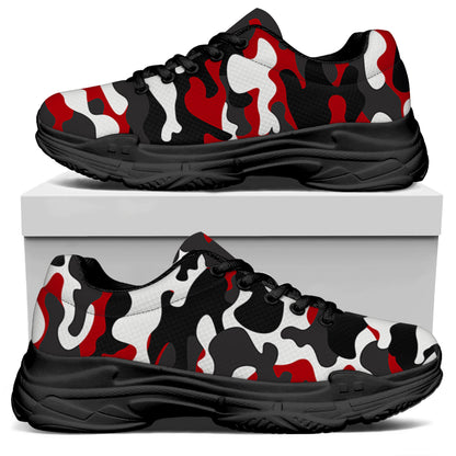 Red Snow Camouflage Print Black Chunky Shoes