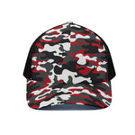 Red Snow Camouflage Print Black Mesh Trucker Cap