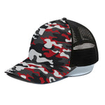Red Snow Camouflage Print Black Mesh Trucker Cap