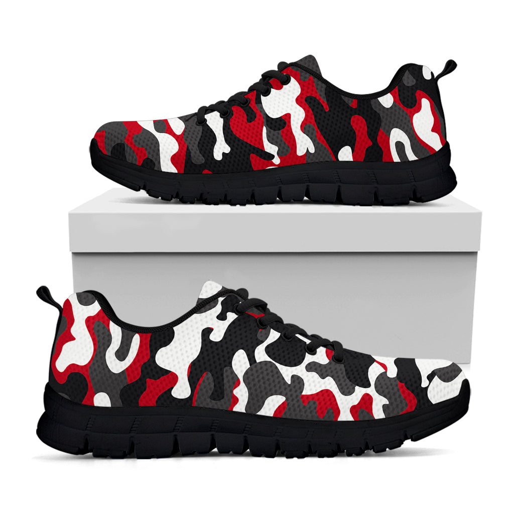 Red Snow Camouflage Print Black Running Shoes