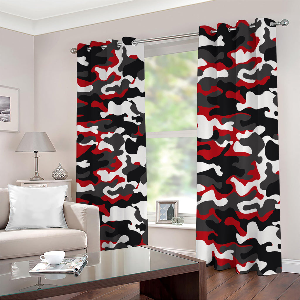 Red Snow Camouflage Print Blackout Grommet Curtains