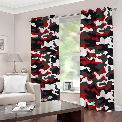Red Snow Camouflage Print Blackout Grommet Curtains