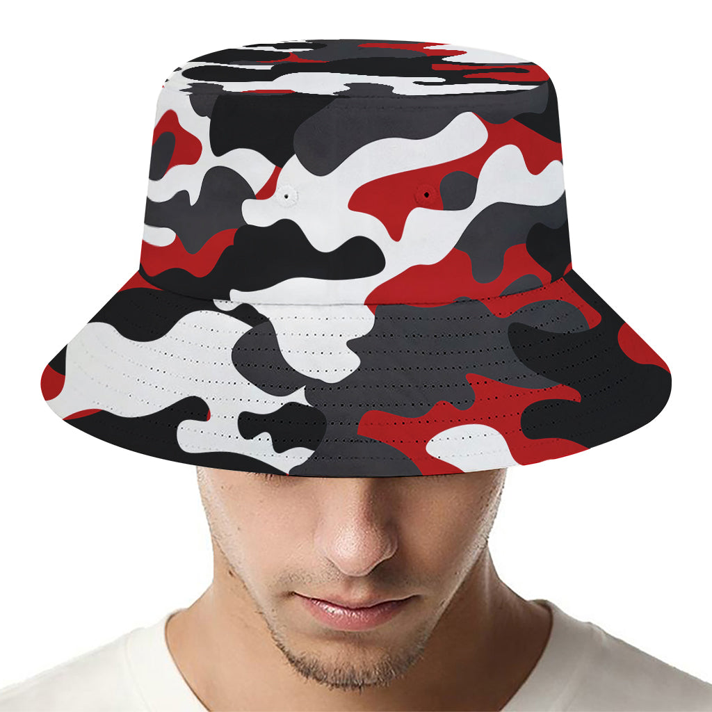 Red Snow Camouflage Print Bucket Hat