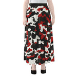 Red Snow Camouflage Print Chiffon Maxi Skirt
