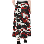 Red Snow Camouflage Print Chiffon Maxi Skirt