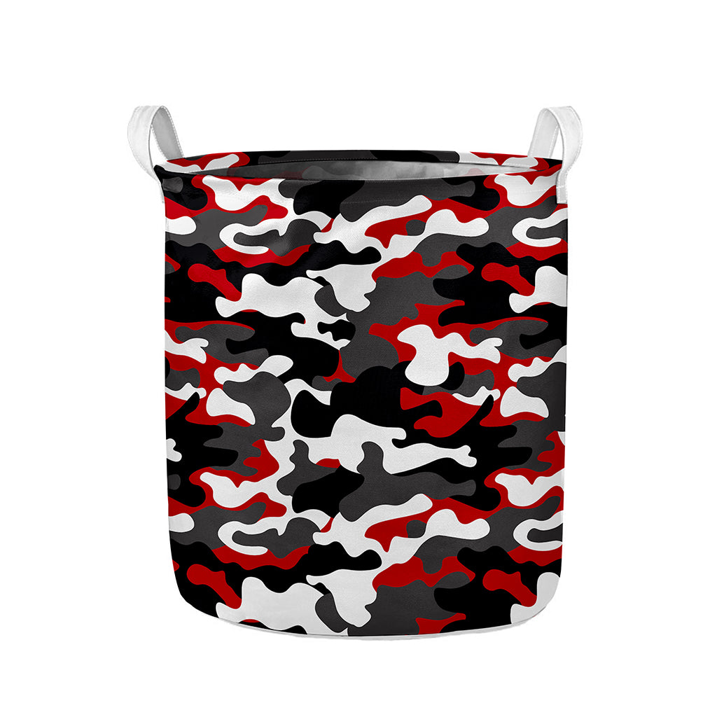 Red Snow Camouflage Print Collapsible Laundry Basket
