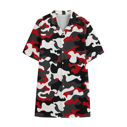 Red Snow Camouflage Print Cotton Hawaiian Shirt