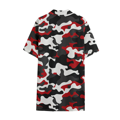 Red Snow Camouflage Print Cotton Hawaiian Shirt