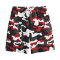 Red Snow Camouflage Print Cotton Shorts