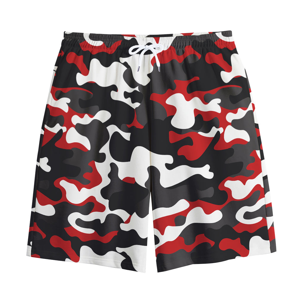 Red Snow Camouflage Print Cotton Shorts