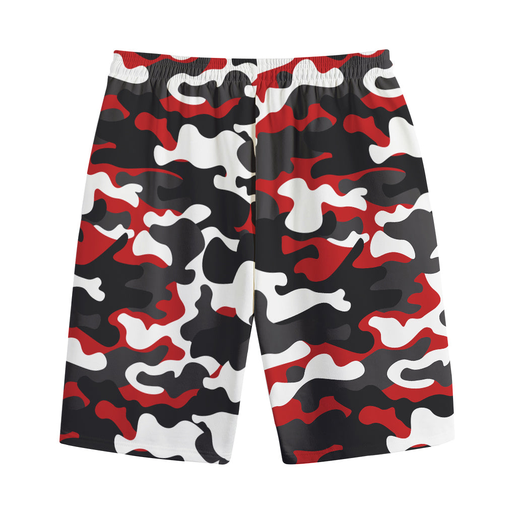 Red Snow Camouflage Print Cotton Shorts