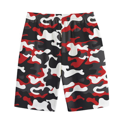 Red Snow Camouflage Print Cotton Shorts