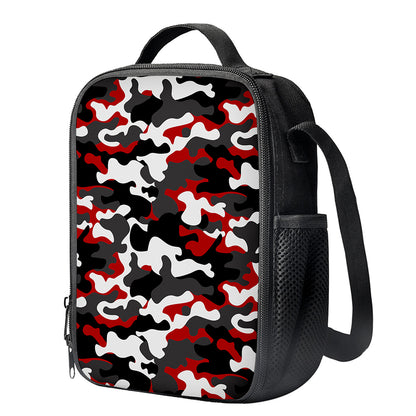 Red Snow Camouflage Print Crossbody Lunch Bag