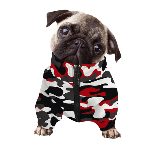 Red Snow Camouflage Print Dog Zip Up Jacket