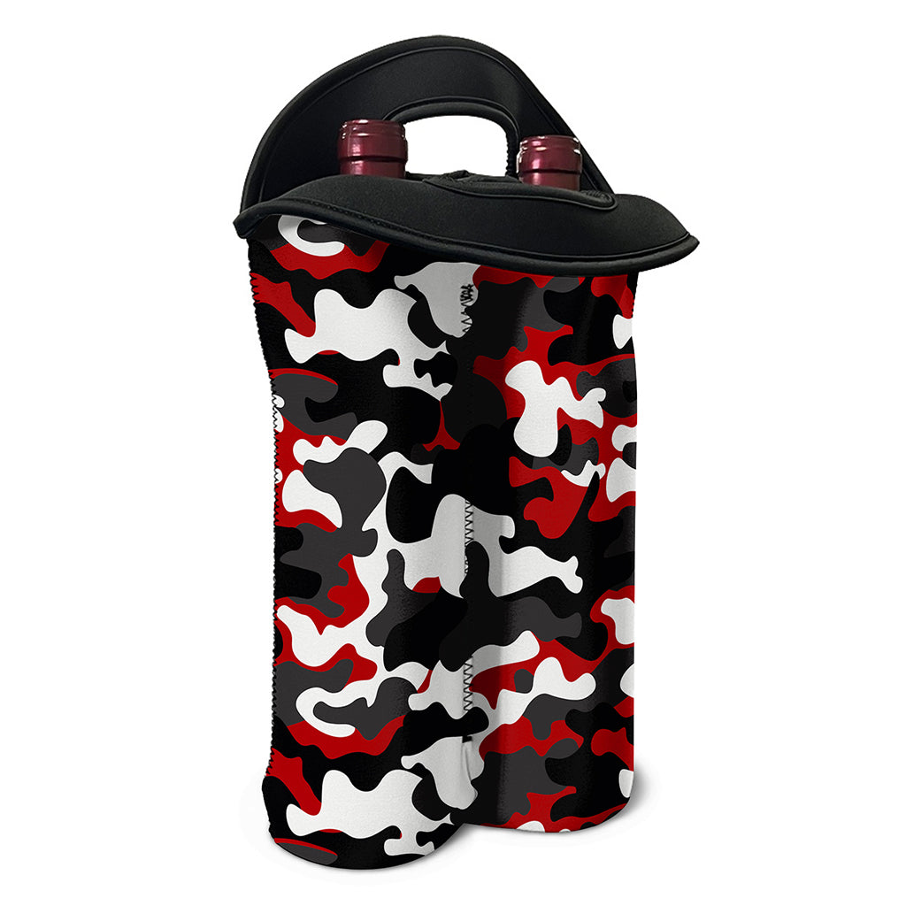 Red Snow Camouflage Print Double Neoprene Wine Tote