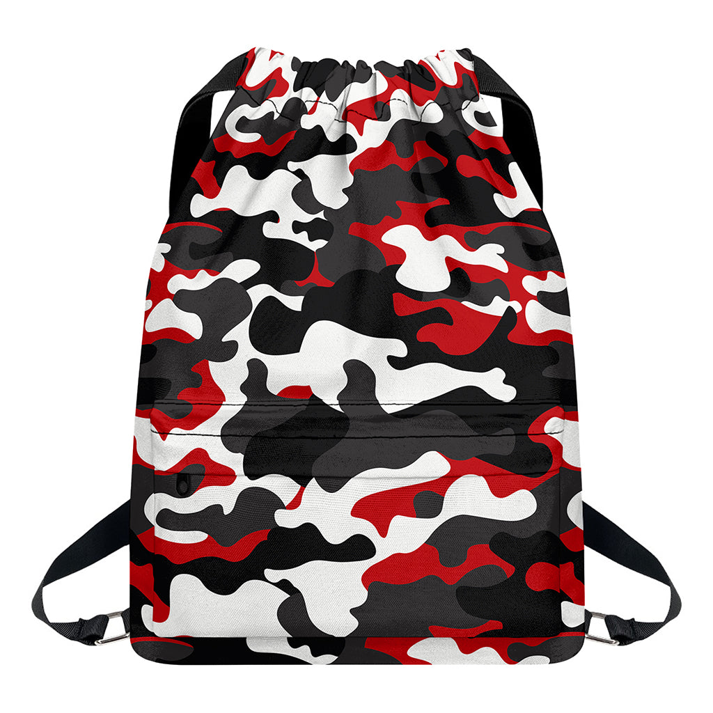 Red Snow Camouflage Print Drawstring Backpack