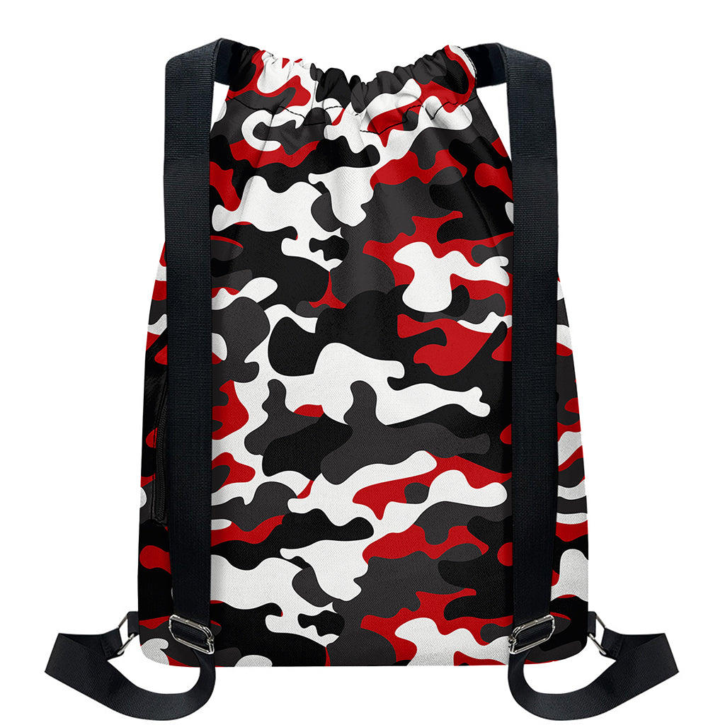 Red Snow Camouflage Print Drawstring Backpack