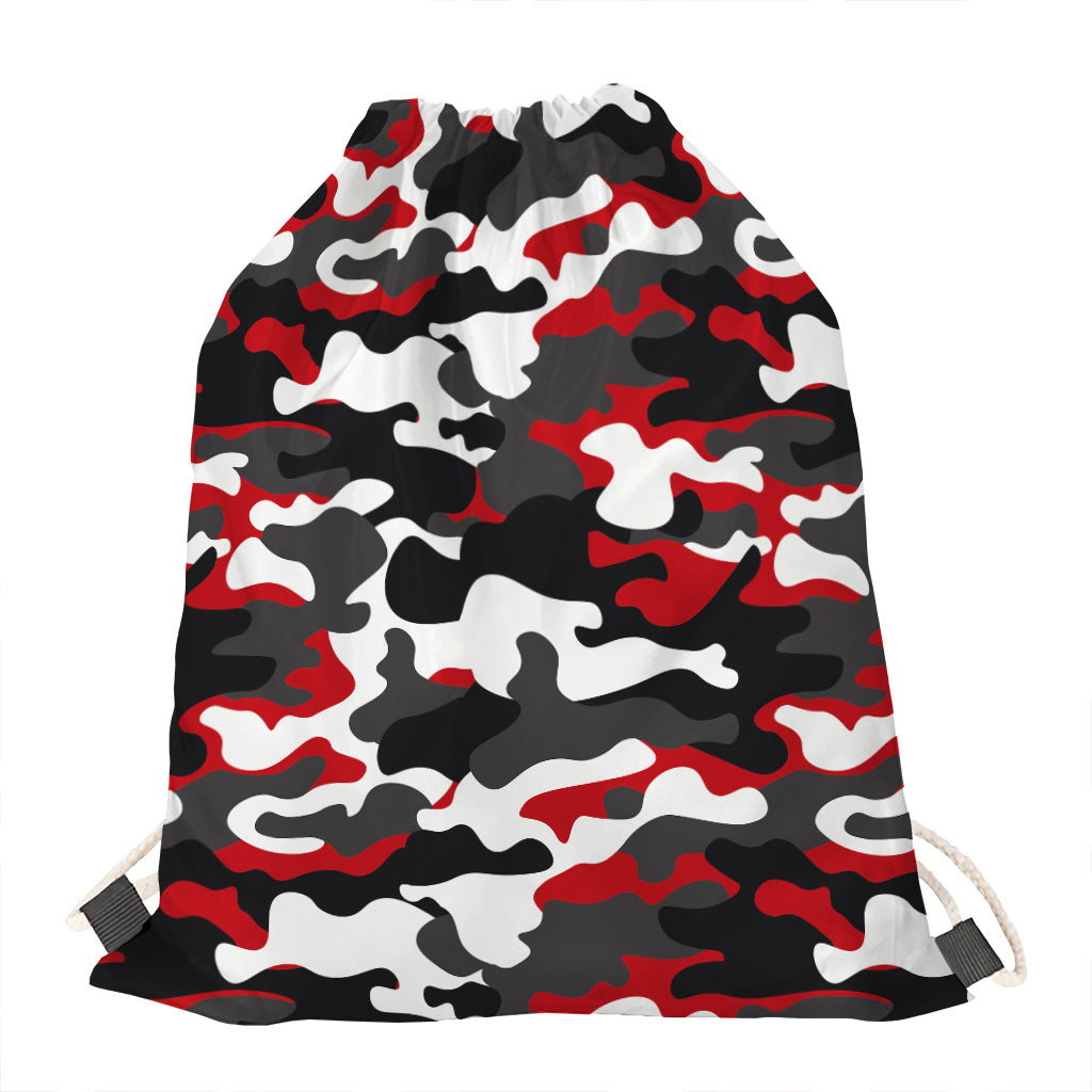 Red Snow Camouflage Print Drawstring Bag