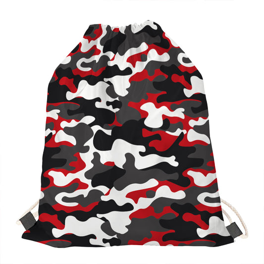 Red Snow Camouflage Print Drawstring Bag