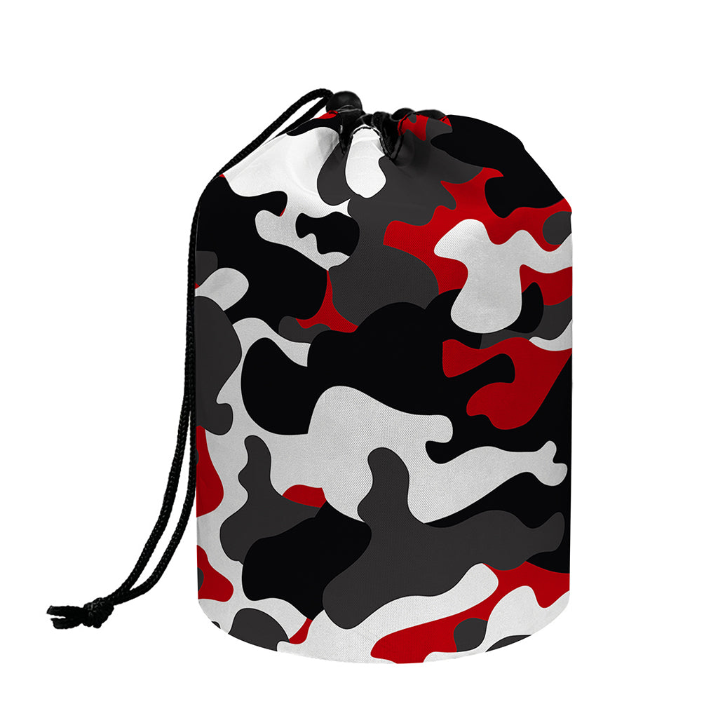 Red Snow Camouflage Print Drawstring Makeup Bag
