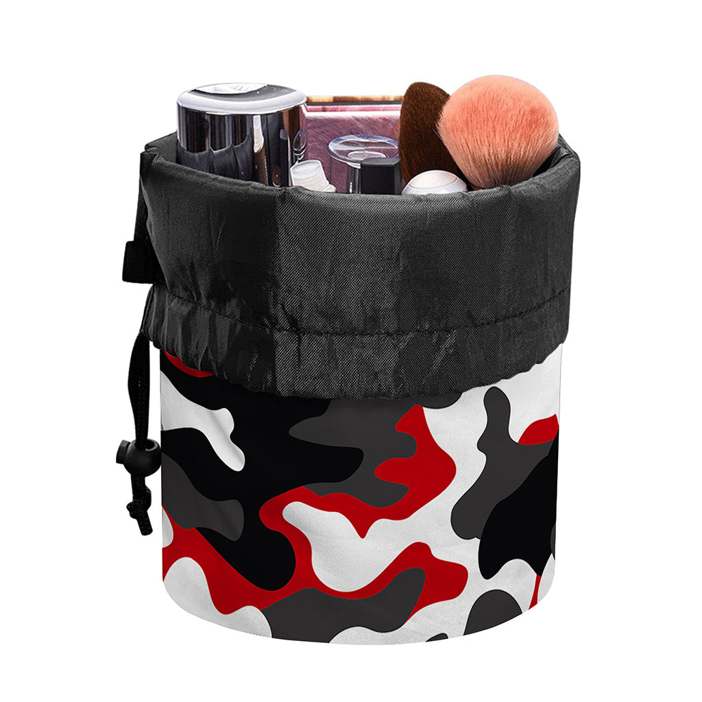 Red Snow Camouflage Print Drawstring Makeup Bag