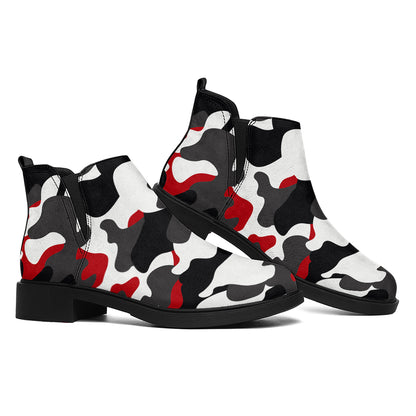 Red Snow Camouflage Print Flat Ankle Boots