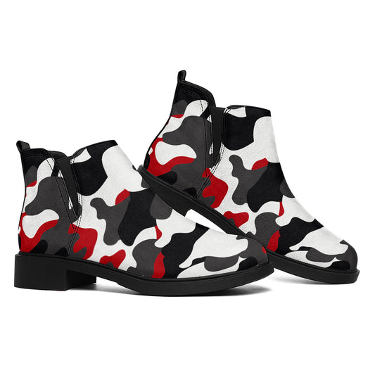 Red Snow Camouflage Print Flat Ankle Boots