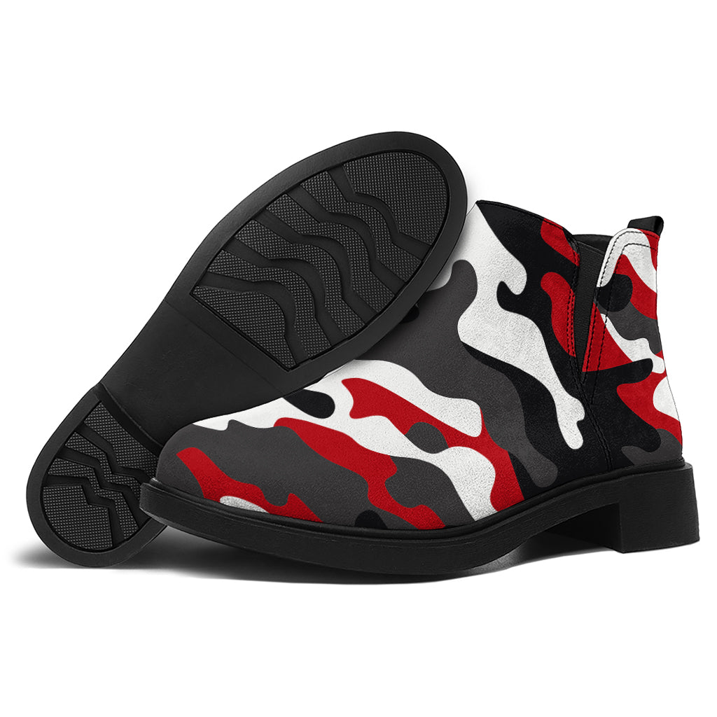 Red Snow Camouflage Print Flat Ankle Boots