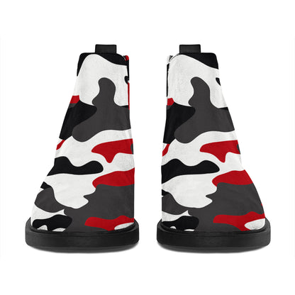 Red Snow Camouflage Print Flat Ankle Boots