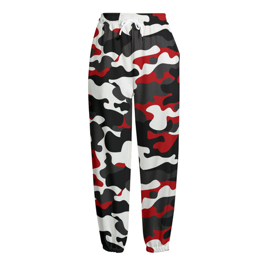 Red Snow Camouflage Print Fleece Lined Knit Pants