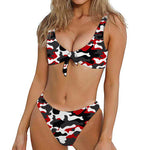 Red Snow Camouflage Print Front Bow Tie Bikini
