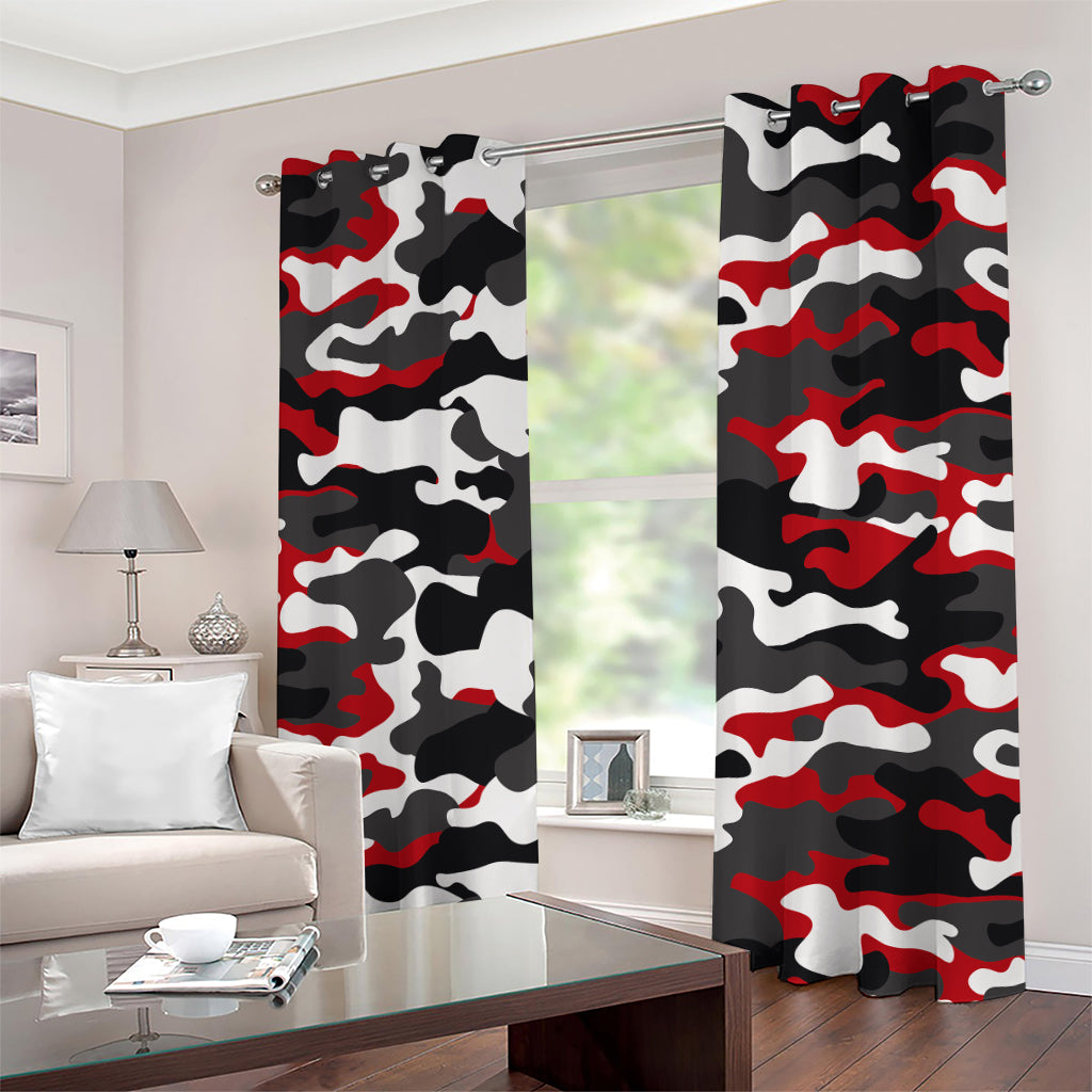 Red Snow Camouflage Print Grommet Curtains