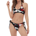 Red Snow Camouflage Print Halter Scoop Tie Side Bikini