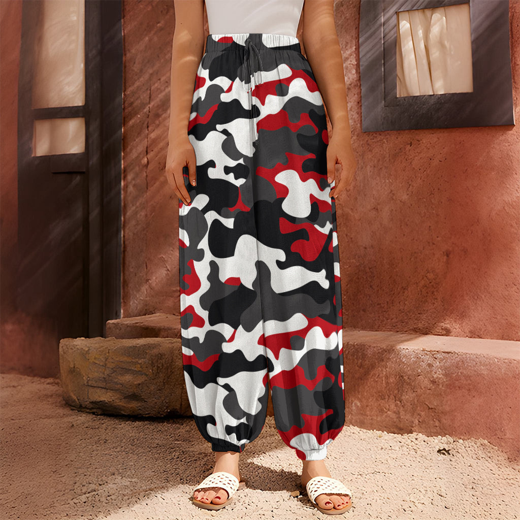 Red Snow Camouflage Print Harem Pants