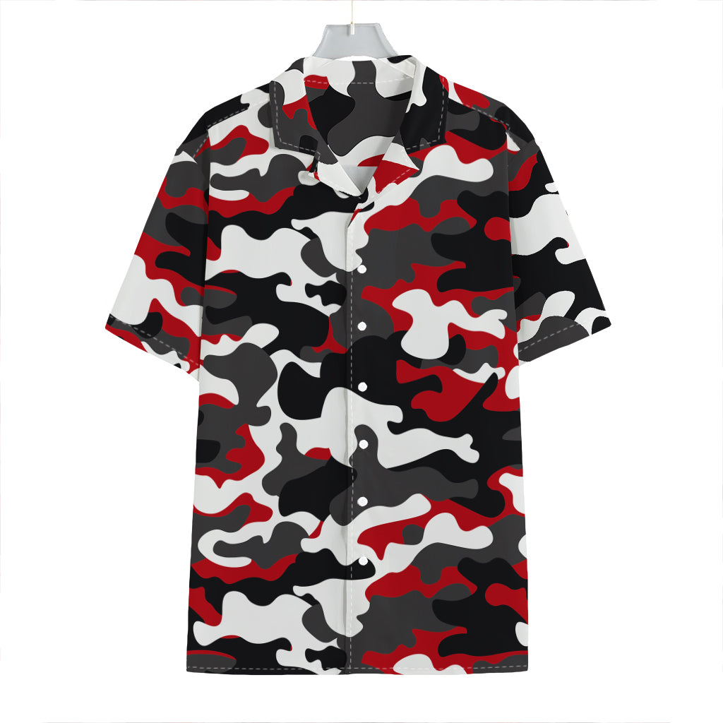 Red Snow Camouflage Print Hawaiian Shirt