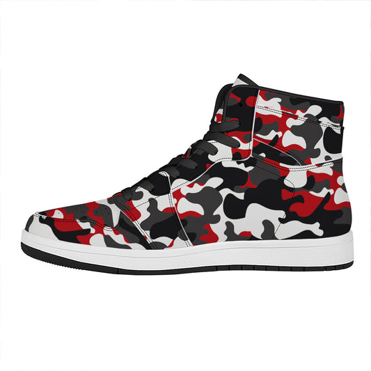 Red Snow Camouflage Print High Top Leather Sneakers