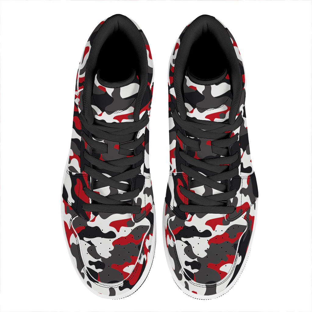 Red Snow Camouflage Print High Top Leather Sneakers