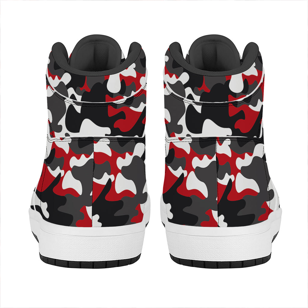 Red Snow Camouflage Print High Top Leather Sneakers