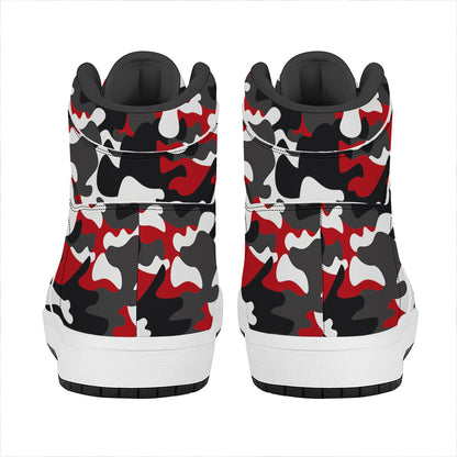 Red Snow Camouflage Print High Top Leather Sneakers