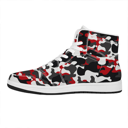 Red Snow Camouflage Print High Top Leather Sneakers