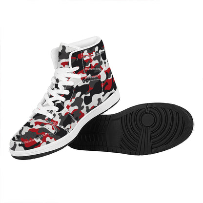 Red Snow Camouflage Print High Top Leather Sneakers