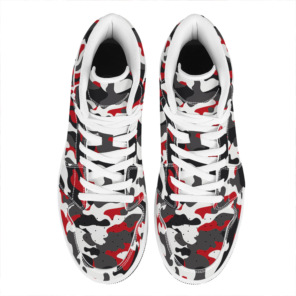 Red Snow Camouflage Print High Top Leather Sneakers