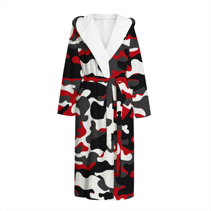 Red Snow Camouflage Print Hooded Bathrobe