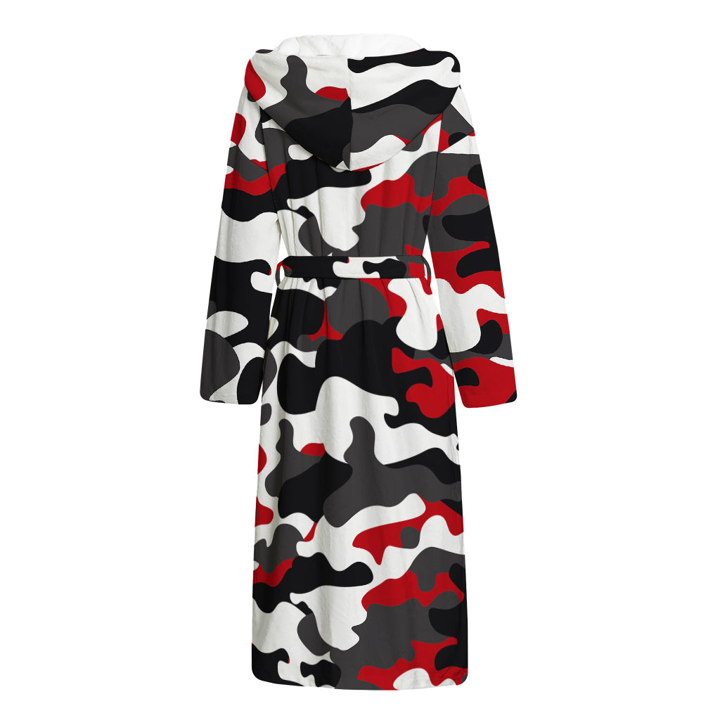 Red Snow Camouflage Print Hooded Bathrobe